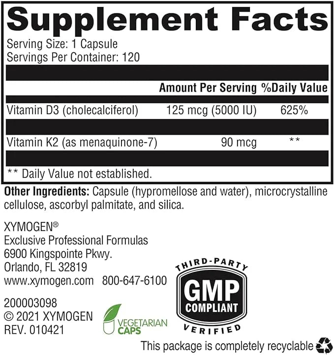 Xymogen K2 D3 5000 120 capsules