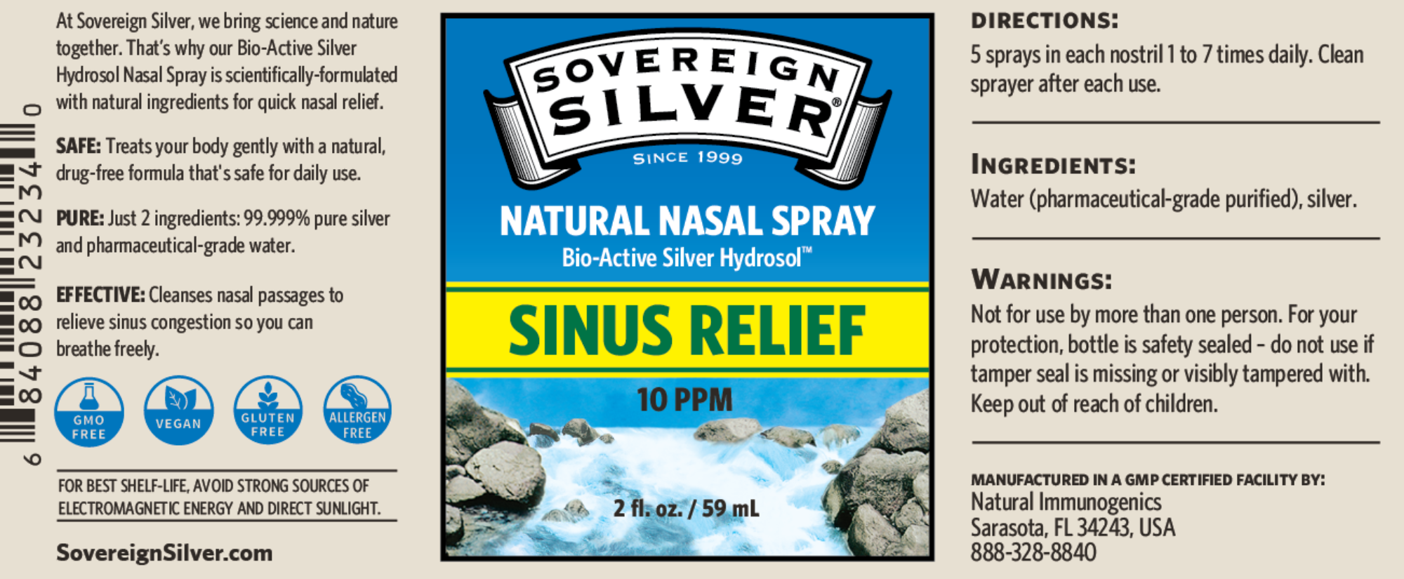 Sovereign Silver Hydrosol Sinus Relief Spray 10ppm 2oz